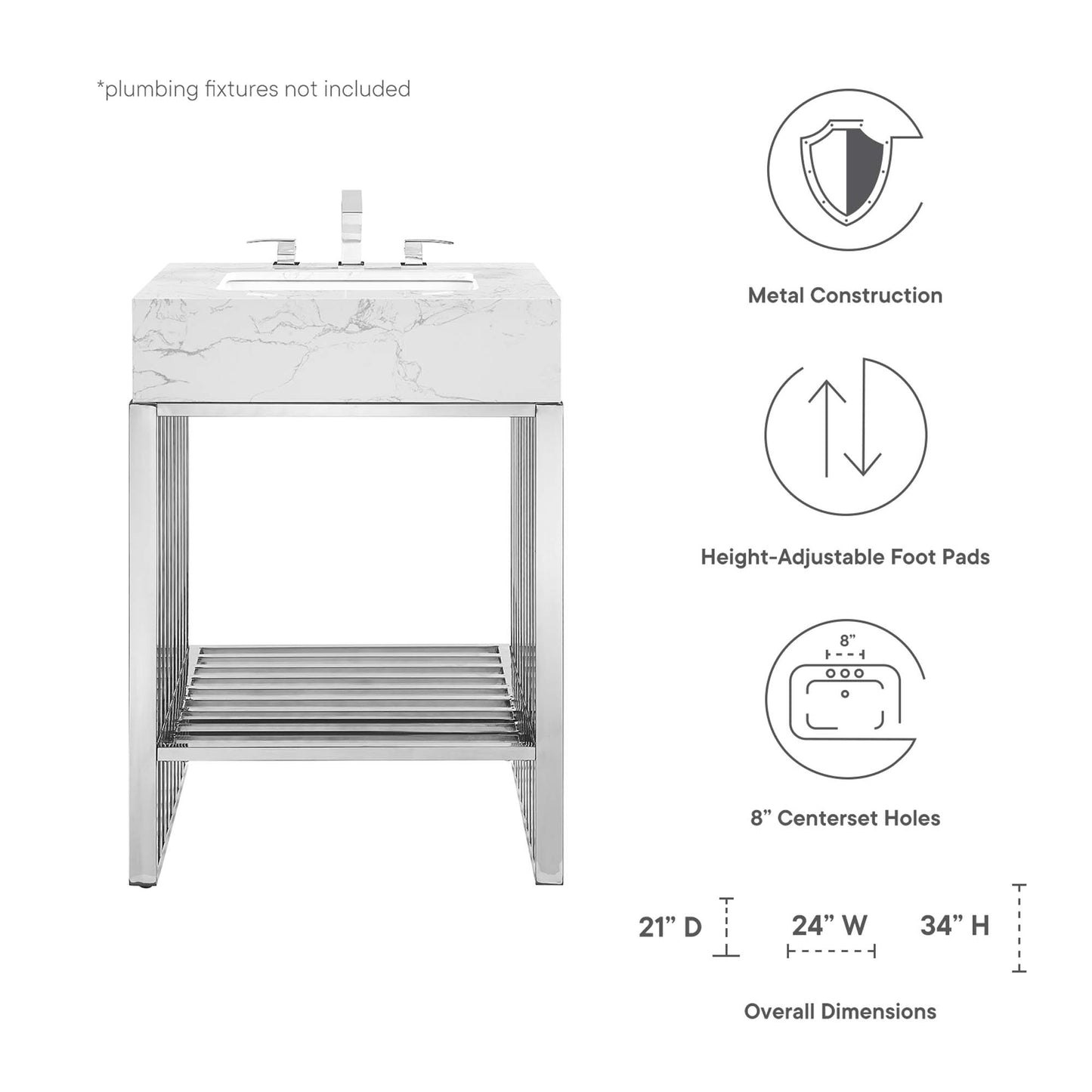 Modway - Gridiron 24" Bathroom Vanity by Modway  Bathroom Vanities Silver - EEI-6103-WHI-SLV