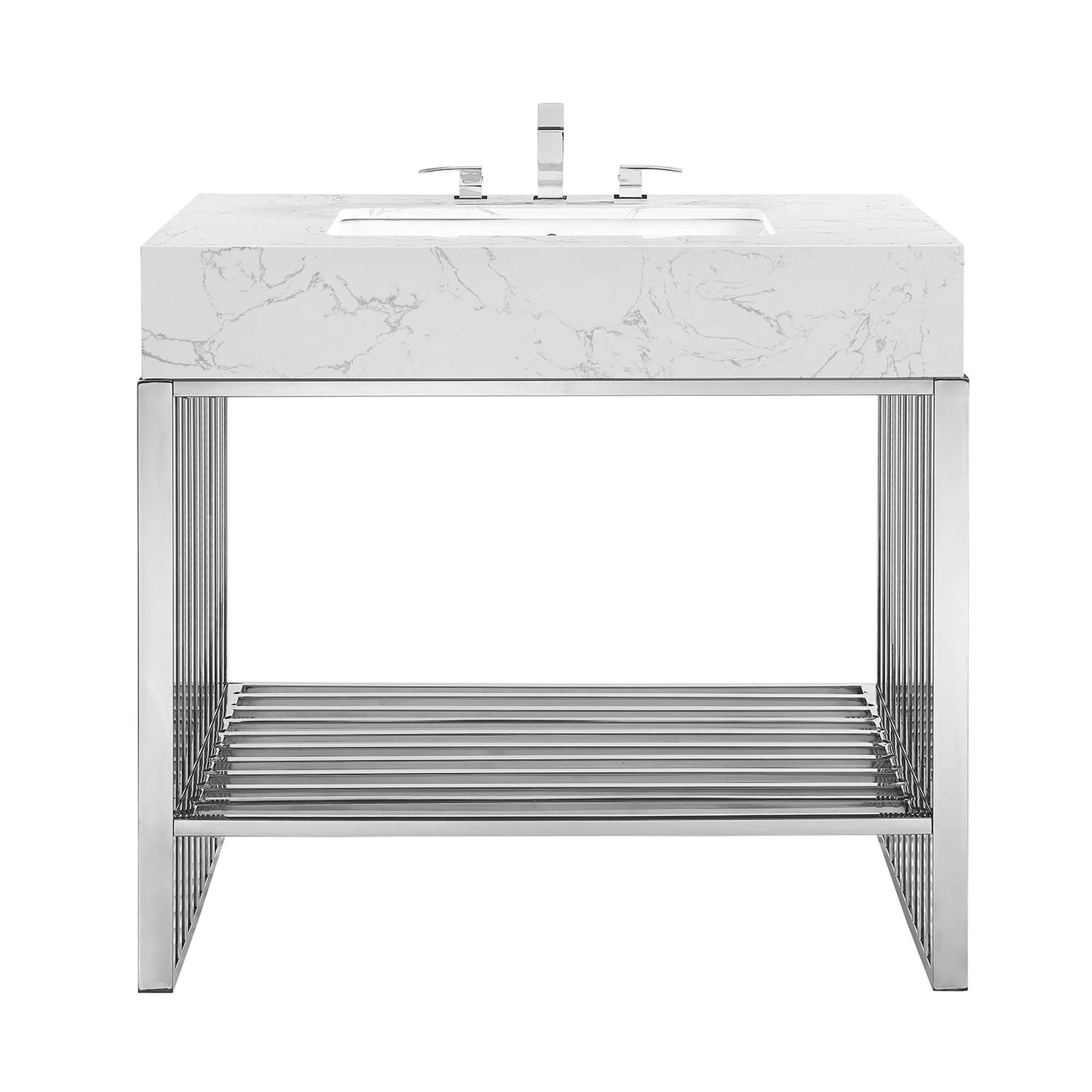 Modway - Gridiron 36" Bathroom Vanity by Modway  Bathroom Vanities Silver - EEI-6107-WHI-SLV