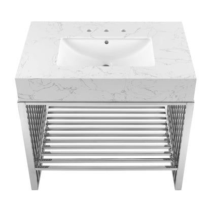 Modway - Gridiron 36" Bathroom Vanity by Modway  Bathroom Vanities Silver - EEI-6107-WHI-SLV