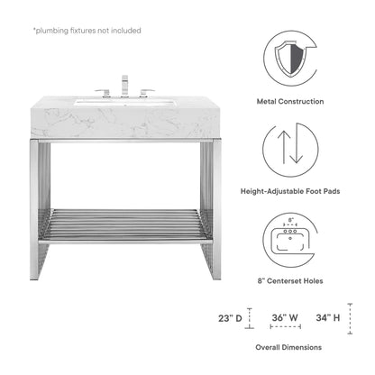 Modway - Gridiron 36" Bathroom Vanity by Modway  Bathroom Vanities Silver - EEI-6107-WHI-SLV
