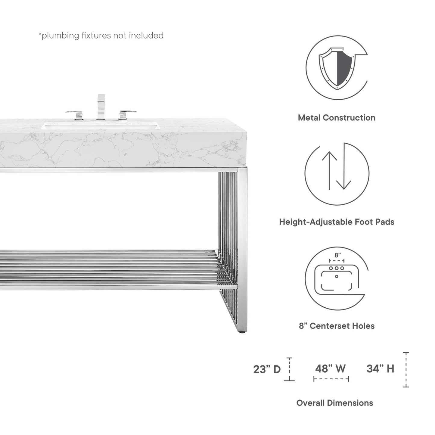 Modway - Gridiron 48" Bathroom Vanity by Modway  Bathroom Vanities Silver - EEI-6109-WHI-SLV