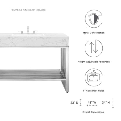 Modway - Gridiron 48" Bathroom Vanity by Modway  Bathroom Vanities Silver - EEI-6109-WHI-SLV