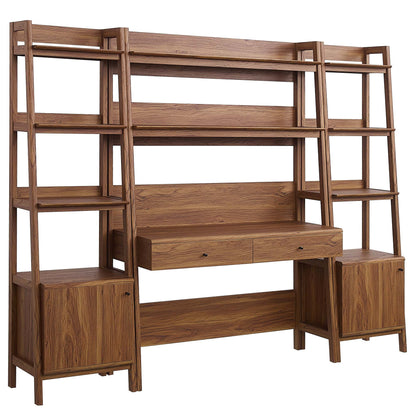 Modway - Bixby 3-Piece Wood Office Desk and Bookshelf by Modway  Living Room Decor Brown - EEI-6114-WAL