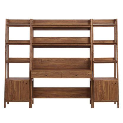 Modway - Bixby 3-Piece Wood Office Desk and Bookshelf by Modway  Living Room Decor Brown - EEI-6114-WAL