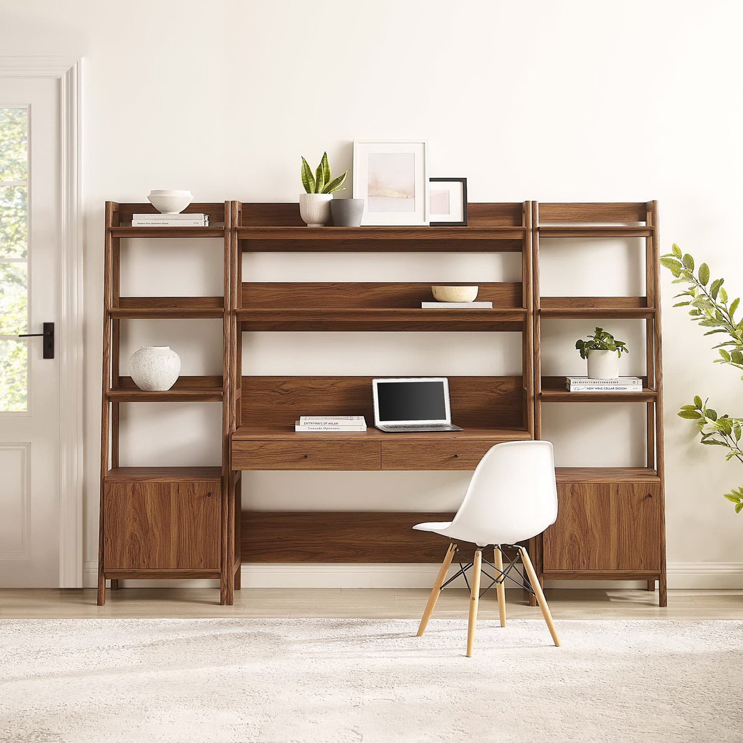 Modway - Bixby 3-Piece Wood Office Desk and Bookshelf by Modway  Living Room Decor Brown - EEI-6114-WAL