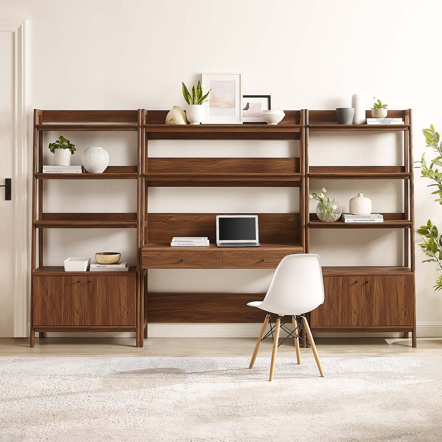 Modway - Bixby 3-Piece Wood Office Desk and Bookshelf by Modway  Living Room Decor Brown - EEI-6115-WAL