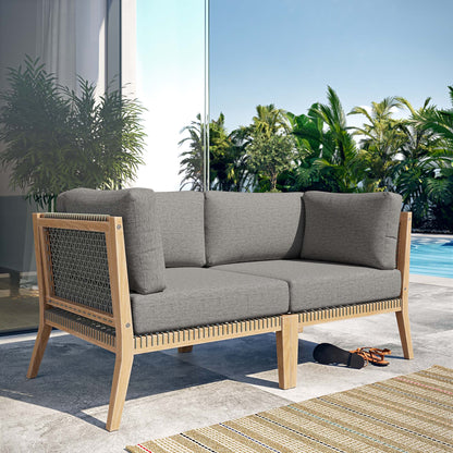 Modway - Clearwater Outdoor Patio Teak Wood Loveseat by Modway  Outdoor Furniture Sofa Sectionals Gray - EEI-6119-GRY-GPH
