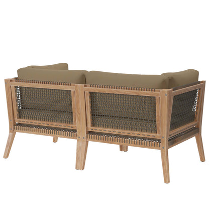 Modway - Clearwater Outdoor Patio Teak Wood Loveseat by Modway  Outdoor Furniture Sofa Sectionals Brown - EEI-6119-GRY-LBR
