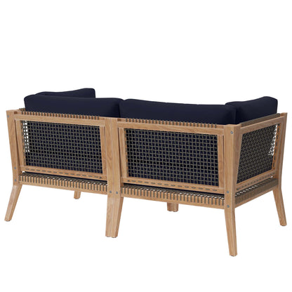 Modway - Clearwater Outdoor Patio Teak Wood Loveseat by Modway  Outdoor Furniture Sofa Sectionals Blue - EEI-6119-GRY-NAV