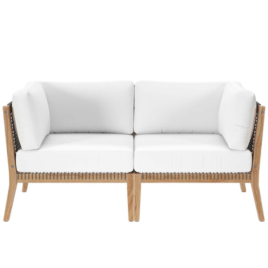 Modway - Clearwater Outdoor Patio Teak Wood Loveseat by Modway  Outdoor Furniture Sofa Sectionals White - EEI-6119-GRY-WHI