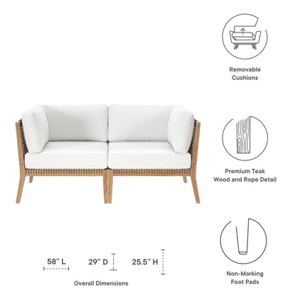 Modway - Clearwater Outdoor Patio Teak Wood Loveseat by Modway  Outdoor Furniture Sofa Sectionals White - EEI-6119-GRY-WHI
