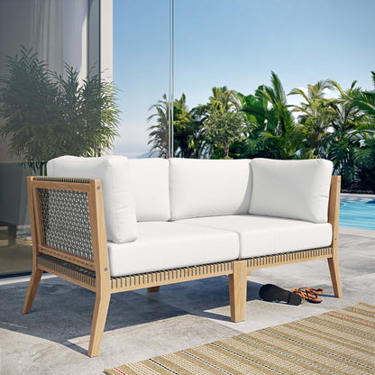Modway - Clearwater Outdoor Patio Teak Wood Loveseat by Modway  Outdoor Furniture Sofa Sectionals White - EEI-6119-GRY-WHI