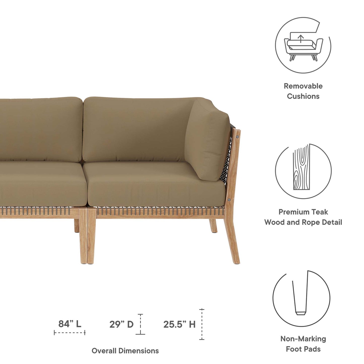 Modway - Clearwater Outdoor Patio Teak Wood Sofa by Modway  Outdoor Furniture Sofa Sectionals Brown - EEI-6120-GRY-LBR