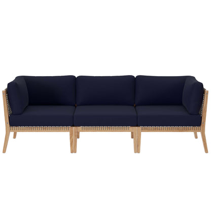 Modway - Clearwater Outdoor Patio Teak Wood Sofa by Modway  Outdoor Furniture Sofa Sectionals Blue - EEI-6120-GRY-NAV