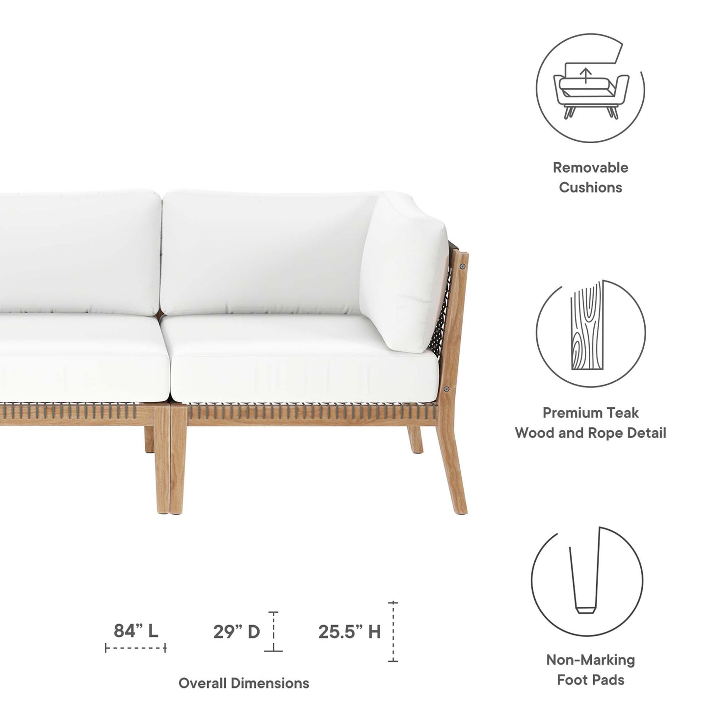 Modway - Clearwater Outdoor Patio Teak Wood Sofa by Modway  Outdoor Furniture Sofa Sectionals White - EEI-6120-GRY-WHI