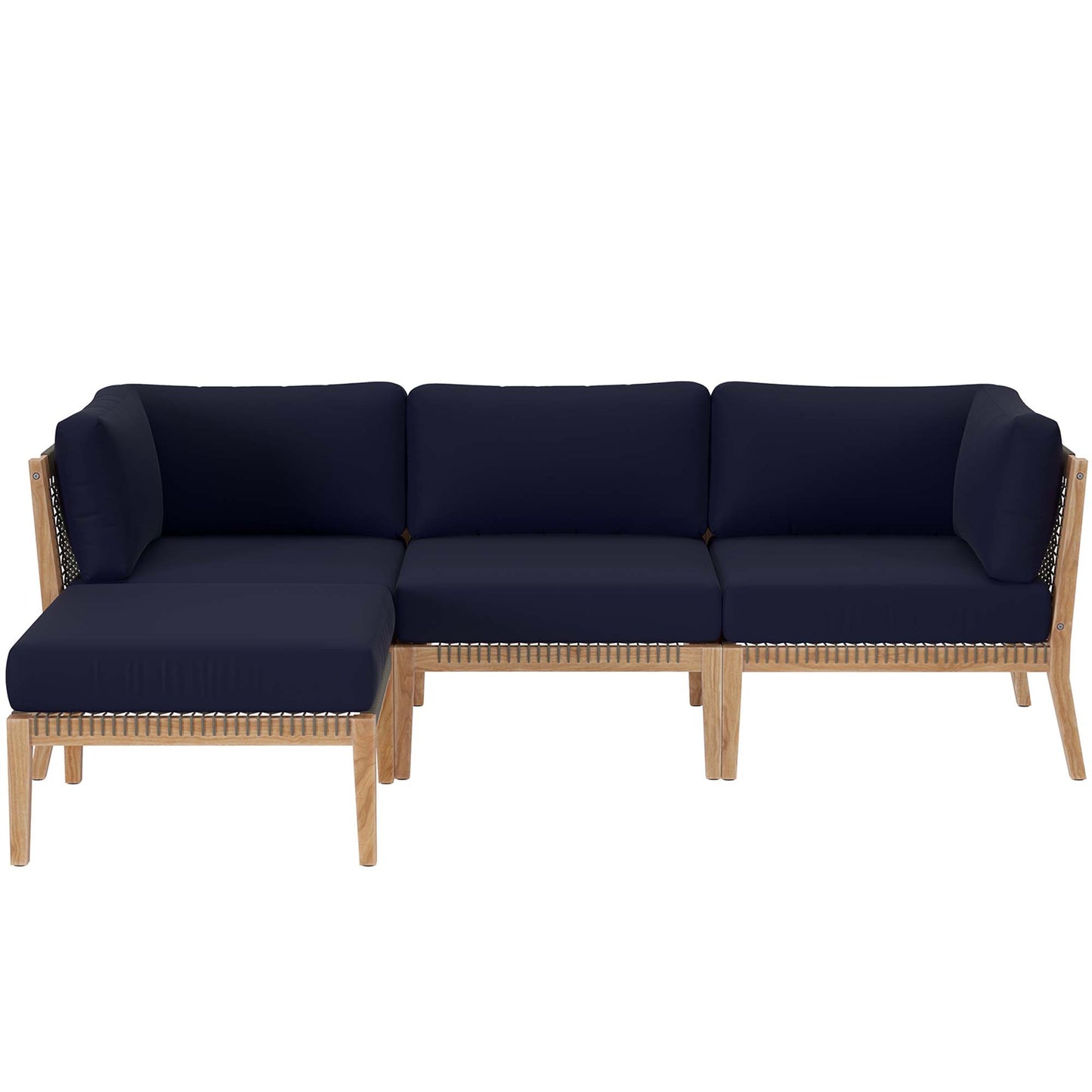 Modway - Clearwater 4-Piece Outdoor Patio Teak Wood Sectional Sofa by Modway  Outdoor Furniture Sofa Sectionals Blue - EEI-6121-GRY-NAV