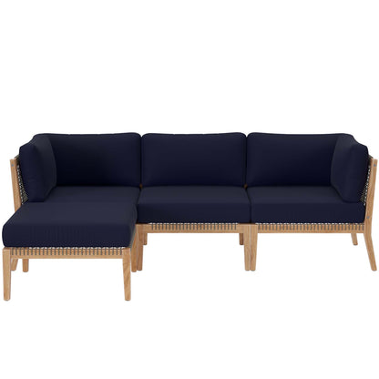 Modway - Clearwater 4-Piece Outdoor Patio Teak Wood Sectional Sofa by Modway  Outdoor Furniture Sofa Sectionals Blue - EEI-6121-GRY-NAV