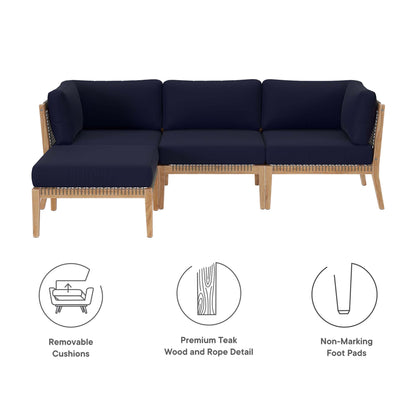 Modway - Clearwater 4-Piece Outdoor Patio Teak Wood Sectional Sofa by Modway  Outdoor Furniture Sofa Sectionals Blue - EEI-6121-GRY-NAV