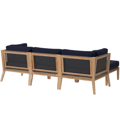 Modway - Clearwater 4-Piece Outdoor Patio Teak Wood Sectional Sofa by Modway  Outdoor Furniture Sofa Sectionals Blue - EEI-6121-GRY-NAV