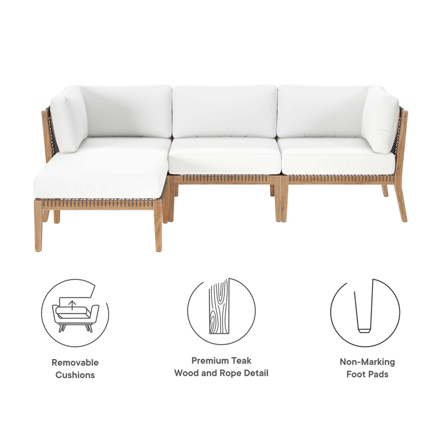 Modway - Clearwater 4-Piece Outdoor Patio Teak Wood Sectional Sofa by Modway  Outdoor Furniture Sofa Sectionals White - EEI-6121-GRY-WHI