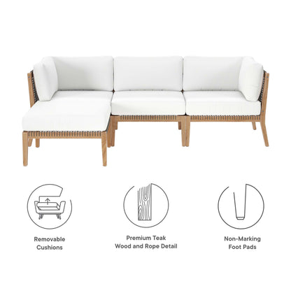 Modway - Clearwater 4-Piece Outdoor Patio Teak Wood Sectional Sofa by Modway  Outdoor Furniture Sofa Sectionals White - EEI-6121-GRY-WHI