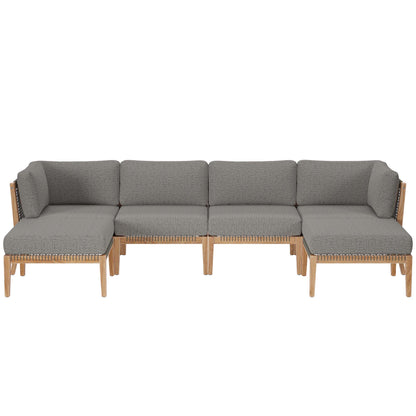 Modway - Clearwater 6-Piece Outdoor Patio Teak Wood Sectional Sofa by Modway  Outdoor Furniture Sofa Sectionals Gray - EEI-6122-GRY-GPH