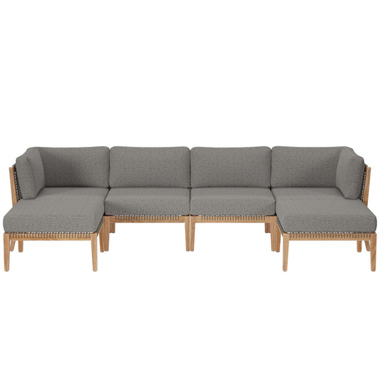Modway - Clearwater 6-Piece Outdoor Patio Teak Wood Sectional Sofa by Modway  Outdoor Furniture Sofa Sectionals Gray - EEI-6122-GRY-GPH