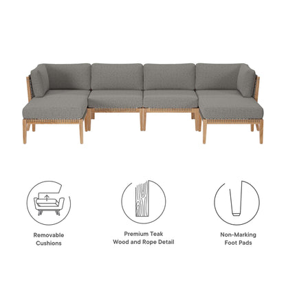Modway - Clearwater 6-Piece Outdoor Patio Teak Wood Sectional Sofa by Modway  Outdoor Furniture Sofa Sectionals Gray - EEI-6122-GRY-GPH