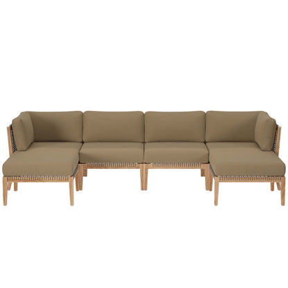 Modway - Clearwater 6-Piece Outdoor Patio Teak Wood Sectional Sofa by Modway  Outdoor Furniture Sofa Sectionals Brown - EEI-6122-GRY-LBR