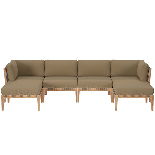 Modway - Clearwater 6-Piece Outdoor Patio Teak Wood Sectional Sofa by Modway  Outdoor Furniture Sofa Sectionals Brown - EEI-6122-GRY-LBR