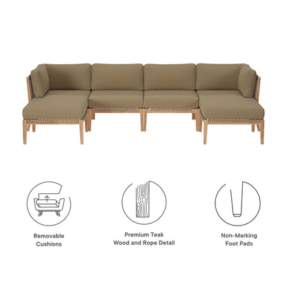 Modway - Clearwater 6-Piece Outdoor Patio Teak Wood Sectional Sofa by Modway  Outdoor Furniture Sofa Sectionals Brown - EEI-6122-GRY-LBR