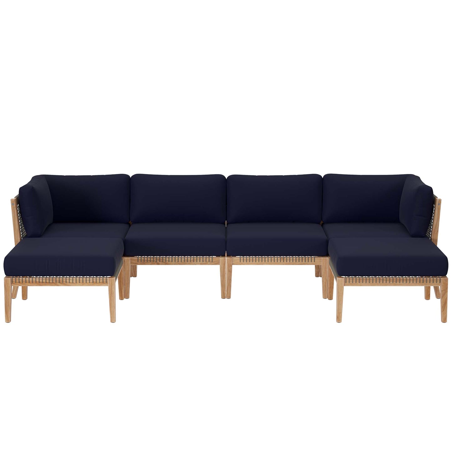 Modway - Clearwater 6-Piece Outdoor Patio Teak Wood Sectional Sofa by Modway  Outdoor Furniture Sofa Sectionals Blue - EEI-6122-GRY-NAV
