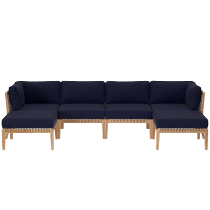 Modway - Clearwater 6-Piece Outdoor Patio Teak Wood Sectional Sofa by Modway  Outdoor Furniture Sofa Sectionals Blue - EEI-6122-GRY-NAV