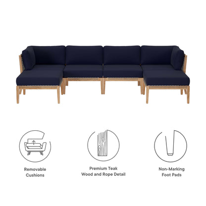 Modway - Clearwater 6-Piece Outdoor Patio Teak Wood Sectional Sofa by Modway  Outdoor Furniture Sofa Sectionals Blue - EEI-6122-GRY-NAV