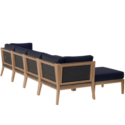 Modway - Clearwater 6-Piece Outdoor Patio Teak Wood Sectional Sofa by Modway  Outdoor Furniture Sofa Sectionals Blue - EEI-6122-GRY-NAV