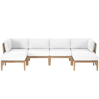 Modway - Clearwater 6-Piece Outdoor Patio Teak Wood Sectional Sofa by Modway  Outdoor Furniture Sofa Sectionals White - EEI-6122-GRY-WHI
