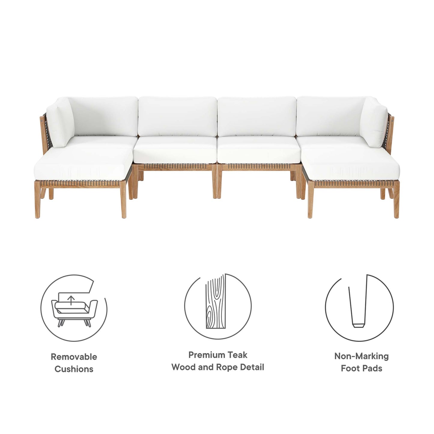 Modway - Clearwater 6-Piece Outdoor Patio Teak Wood Sectional Sofa by Modway  Outdoor Furniture Sofa Sectionals White - EEI-6122-GRY-WHI