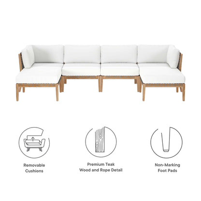 Modway - Clearwater 6-Piece Outdoor Patio Teak Wood Sectional Sofa by Modway  Outdoor Furniture Sofa Sectionals White - EEI-6122-GRY-WHI