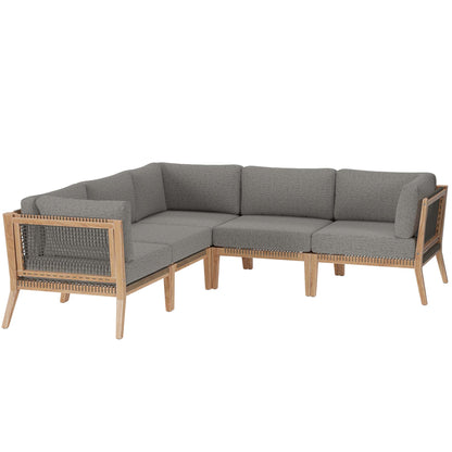 Modway - Clearwater 5-Piece Outdoor Patio Teak Wood Sectional Sofa by Modway  Outdoor Furniture Sofa Sectionals Gray - EEI-6123-GRY-GPH