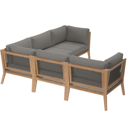 Modway - Clearwater 5-Piece Outdoor Patio Teak Wood Sectional Sofa by Modway  Outdoor Furniture Sofa Sectionals Gray - EEI-6123-GRY-GPH