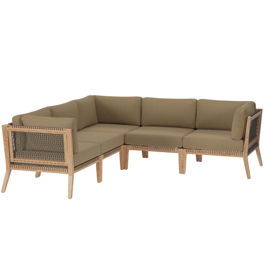 Modway - Clearwater 5-Piece Outdoor Patio Teak Wood Sectional Sofa by Modway  Outdoor Furniture Sofa Sectionals Brown - EEI-6123-GRY-LBR