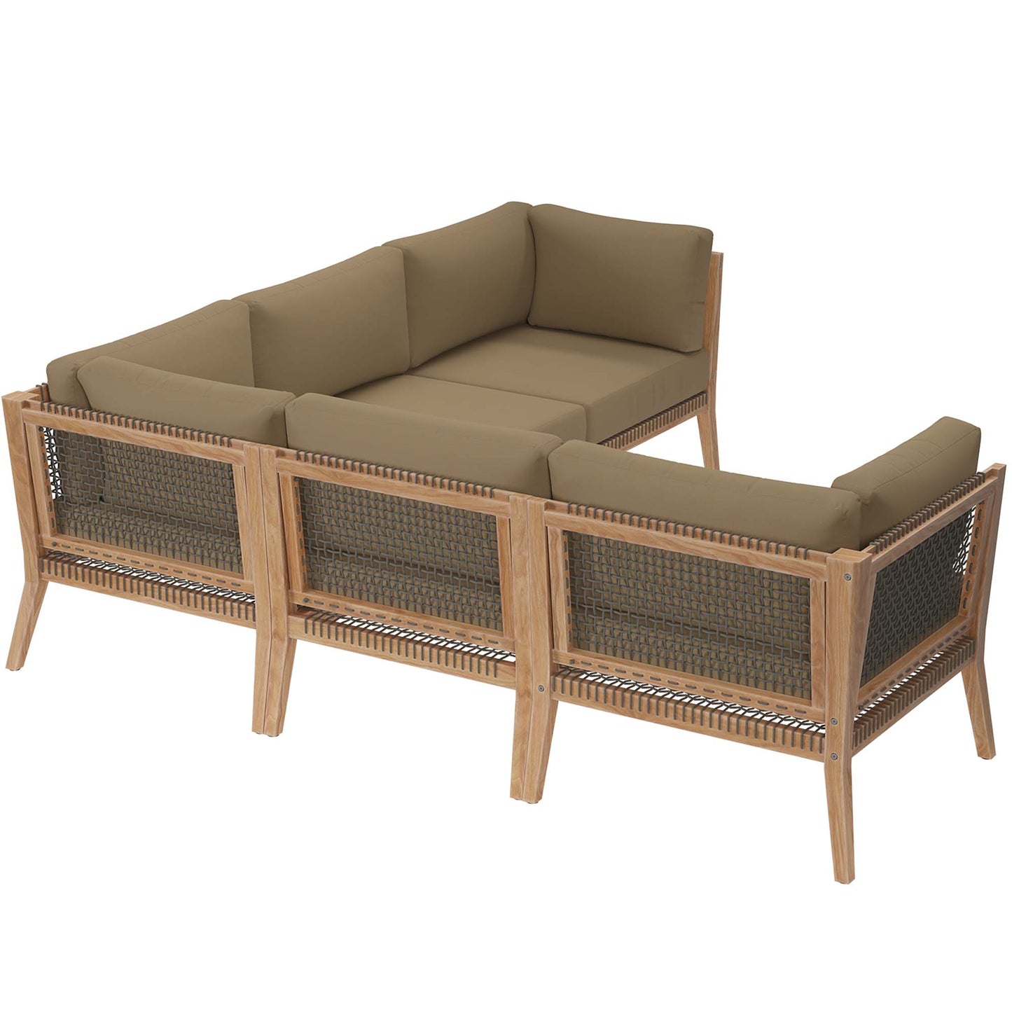 Modway - Clearwater 5-Piece Outdoor Patio Teak Wood Sectional Sofa by Modway  Outdoor Furniture Sofa Sectionals Brown - EEI-6123-GRY-LBR