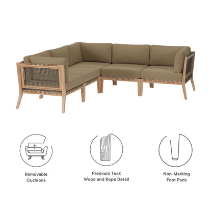 Modway - Clearwater 5-Piece Outdoor Patio Teak Wood Sectional Sofa by Modway  Outdoor Furniture Sofa Sectionals Brown - EEI-6123-GRY-LBR