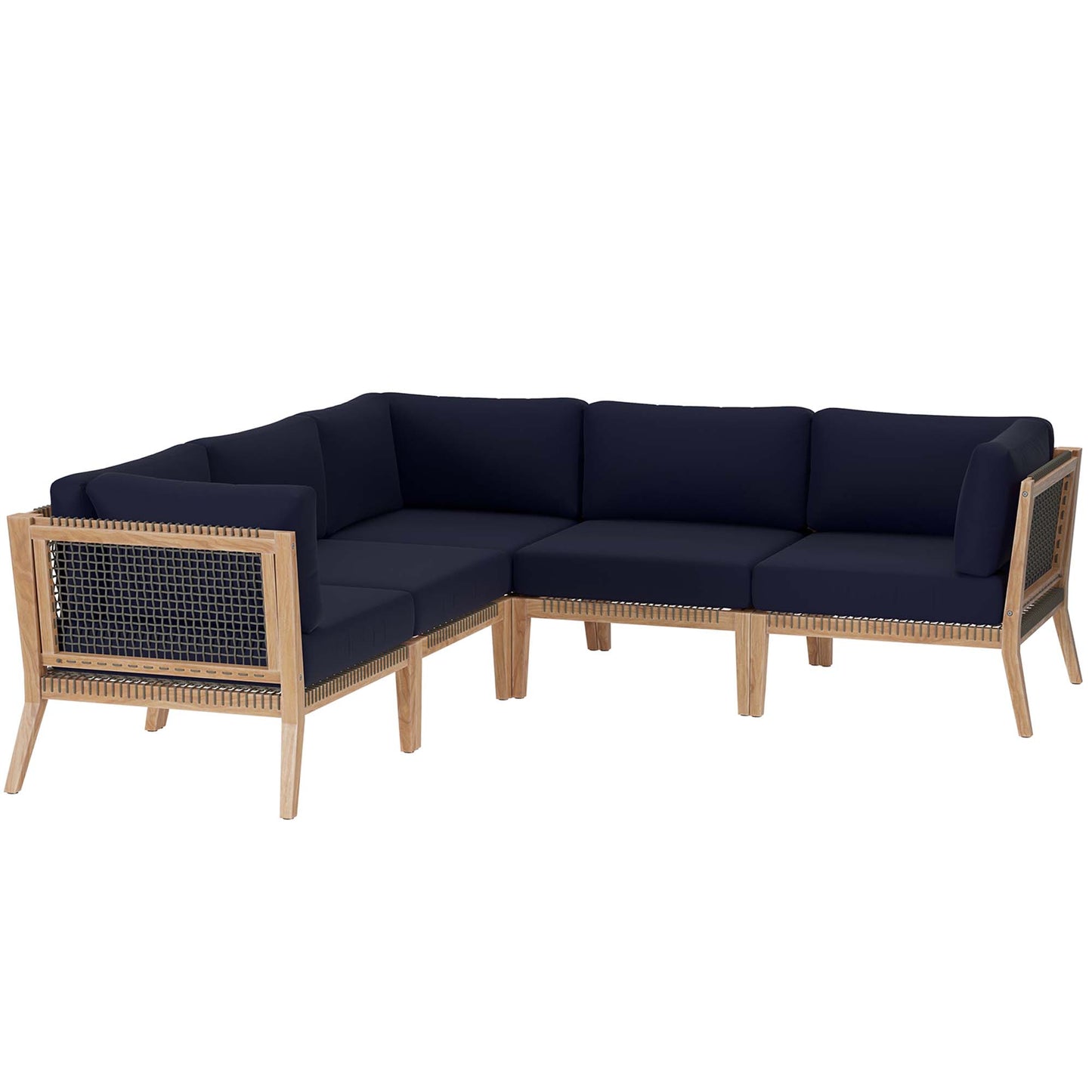 Modway - Clearwater 5-Piece Outdoor Patio Teak Wood Sectional Sofa by Modway  Outdoor Furniture Sofa Sectionals Blue - EEI-6123-GRY-NAV