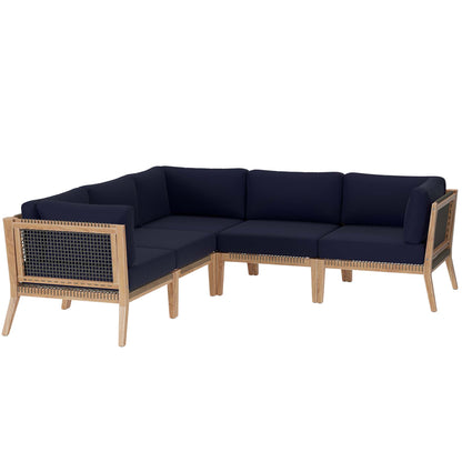 Modway - Clearwater 5-Piece Outdoor Patio Teak Wood Sectional Sofa by Modway  Outdoor Furniture Sofa Sectionals Blue - EEI-6123-GRY-NAV