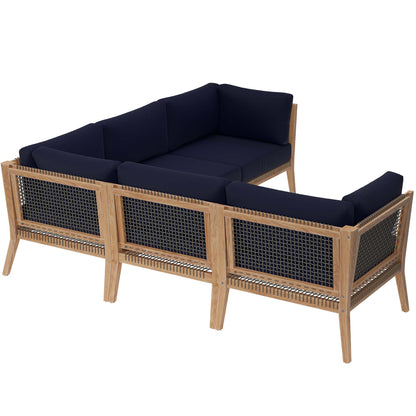 Modway - Clearwater 5-Piece Outdoor Patio Teak Wood Sectional Sofa by Modway  Outdoor Furniture Sofa Sectionals Blue - EEI-6123-GRY-NAV