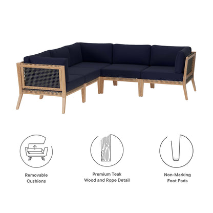 Modway - Clearwater 5-Piece Outdoor Patio Teak Wood Sectional Sofa by Modway  Outdoor Furniture Sofa Sectionals Blue - EEI-6123-GRY-NAV