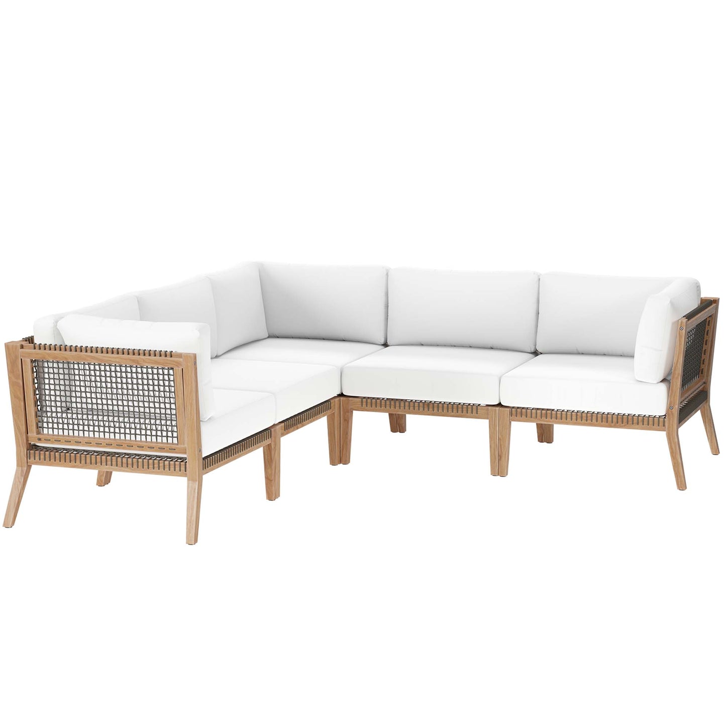 Modway - Clearwater 5-Piece Outdoor Patio Teak Wood Sectional Sofa by Modway  Outdoor Furniture Sofa Sectionals White - EEI-6123-GRY-WHI