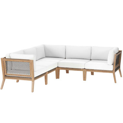 Modway - Clearwater 5-Piece Outdoor Patio Teak Wood Sectional Sofa by Modway  Outdoor Furniture Sofa Sectionals White - EEI-6123-GRY-WHI