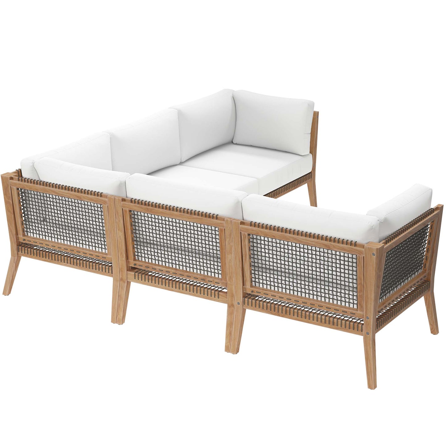 Modway - Clearwater 5-Piece Outdoor Patio Teak Wood Sectional Sofa by Modway  Outdoor Furniture Sofa Sectionals White - EEI-6123-GRY-WHI